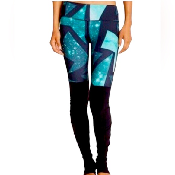 Alo Yoga Goddess Ribbed Ruched Geo Legging Island Green Space / Black Size XS - Picture 1 of 12